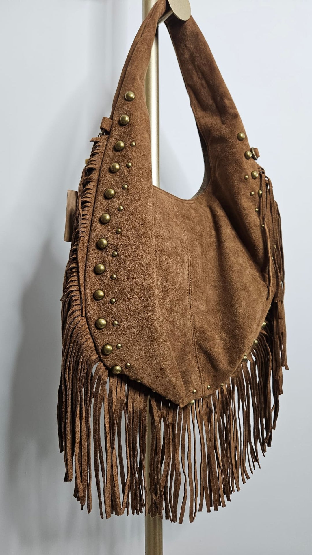 Arizona Studded & Tassel Saddle Bag - Tan