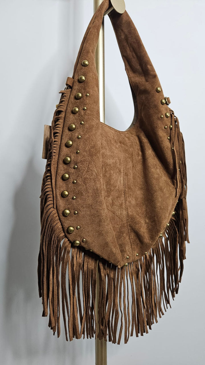 Arizona Studded & Tassel Saddle Bag - Tan