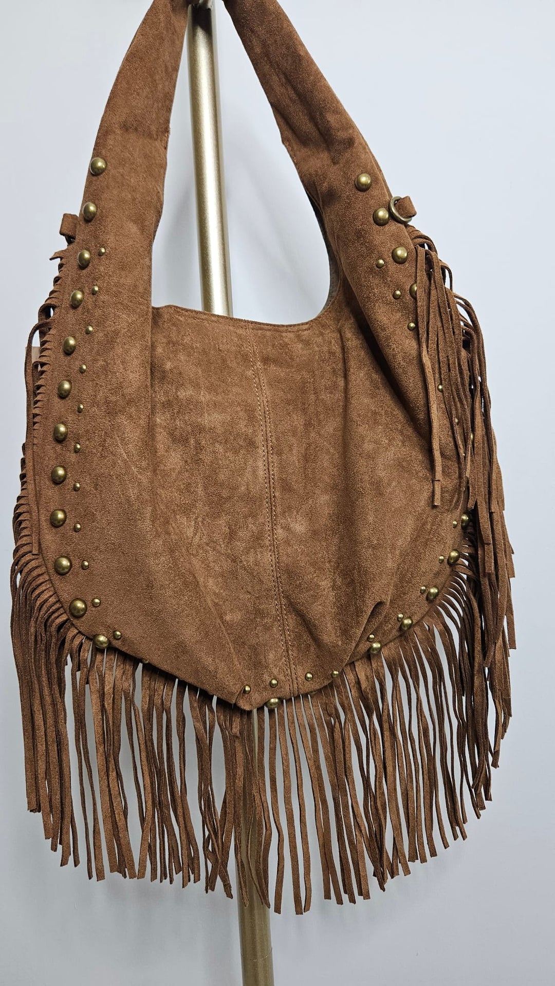 Arizona Studded & Tassel Saddle Bag - Tan
