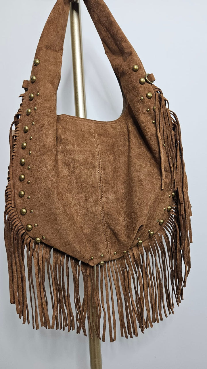 Arizona Studded & Tassel Saddle Bag - Tan