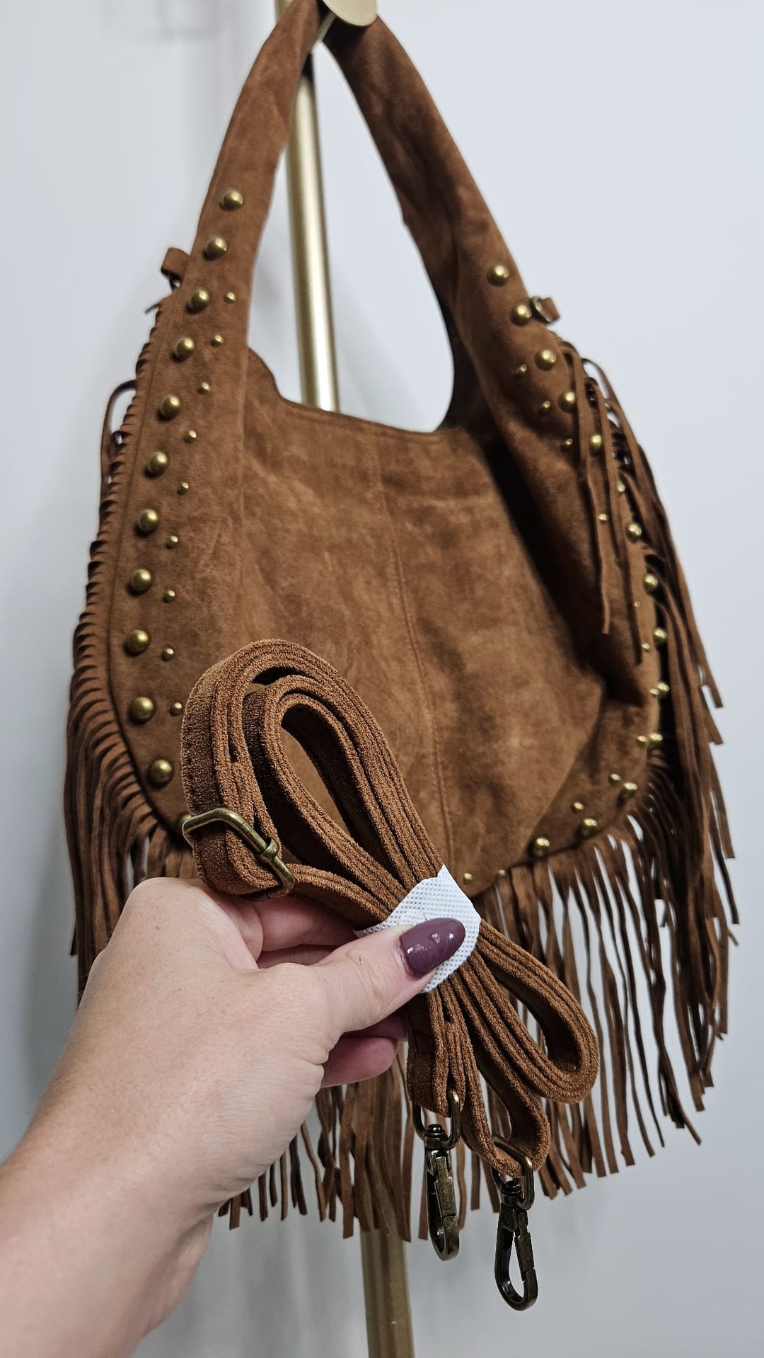 Arizona Studded & Tassel Saddle Bag - Tan