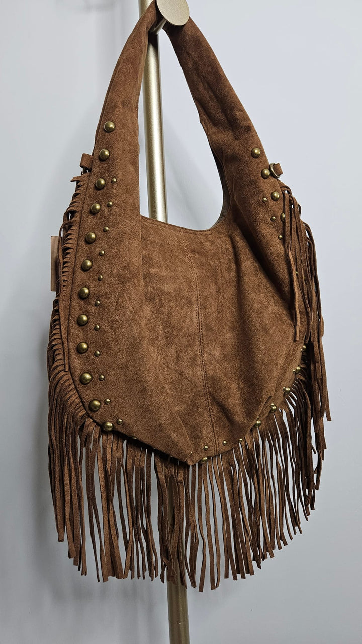 Arizona Studded & Tassel Saddle Bag - Tan