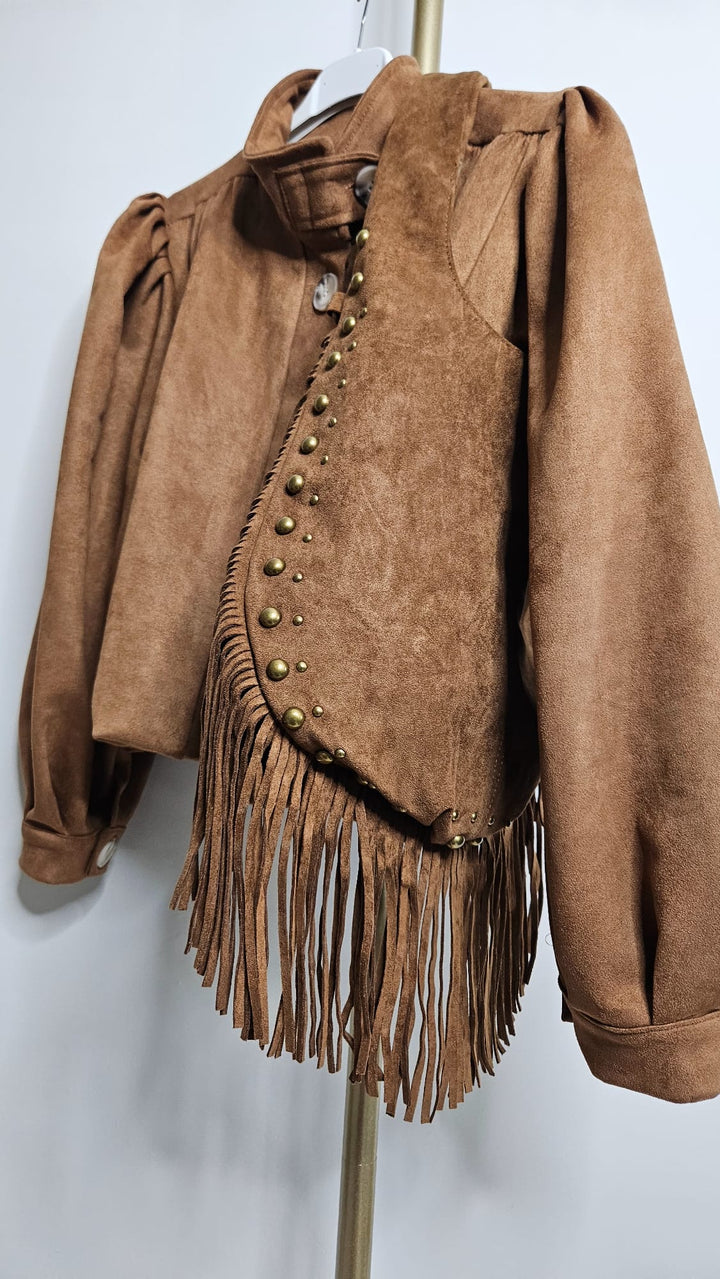 Arizona Studded & Tassel Saddle Bag - Tan