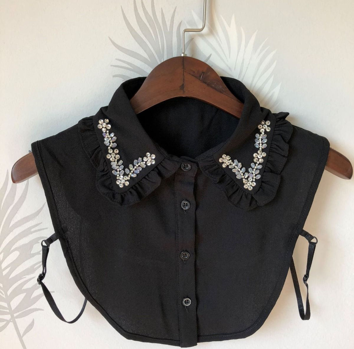 Detachable False Shirt Collars - Black with Daisy Crystals & Beads