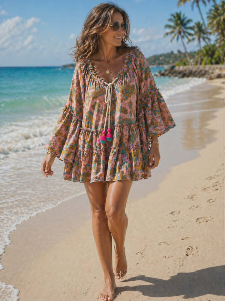 Bali Bardot Beach Dress - Pink (ONE SIZE, FITS SIZE 10 TO SIZE 16)