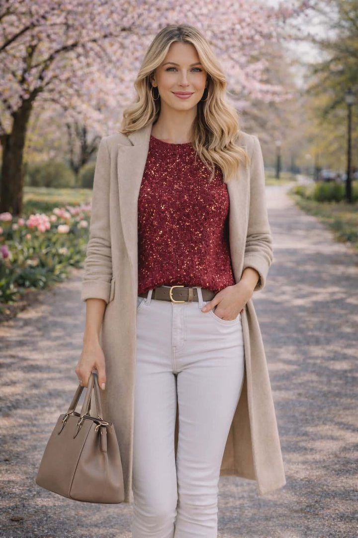 Aurelia Gold Foil Knit Jumper - Red (ONE SIZE)