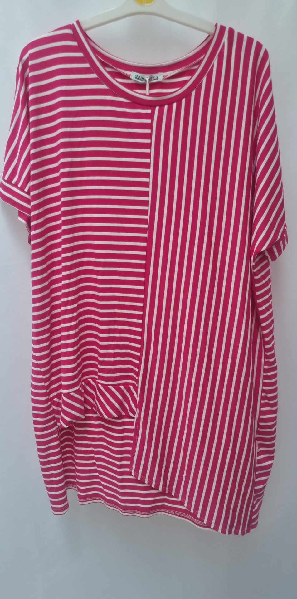 Asymmetrical Stripe Tunic Top - Pink