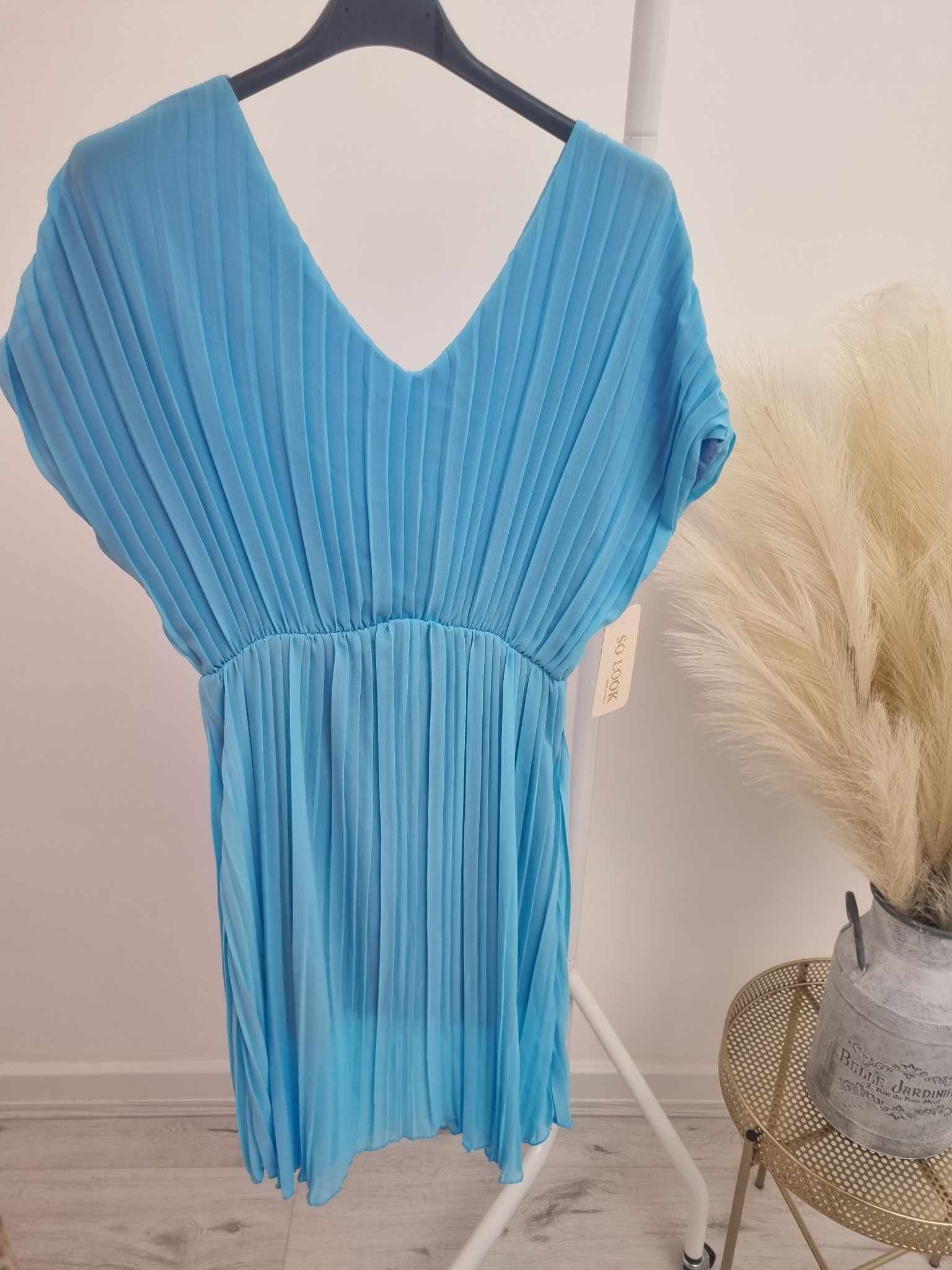 Pleated Bardot Dress/ Tunic - Powder Blue
