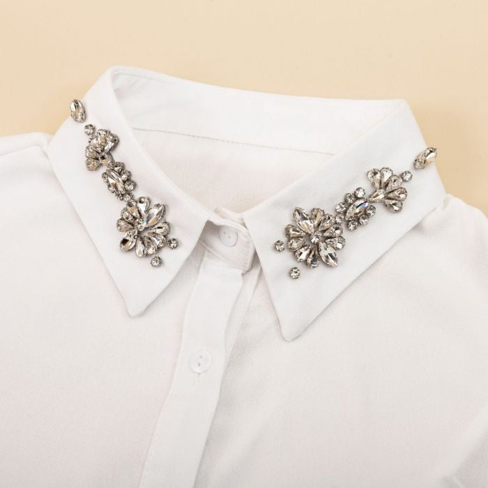 Detachable False Shirt Collars - White with Crystals