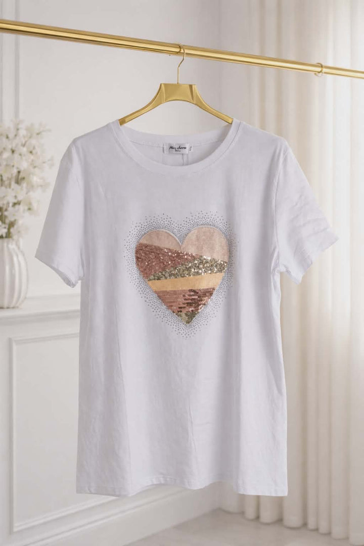 Heart Tee Shirt - White (S/M fitting from Size 8 up to Size 12)
