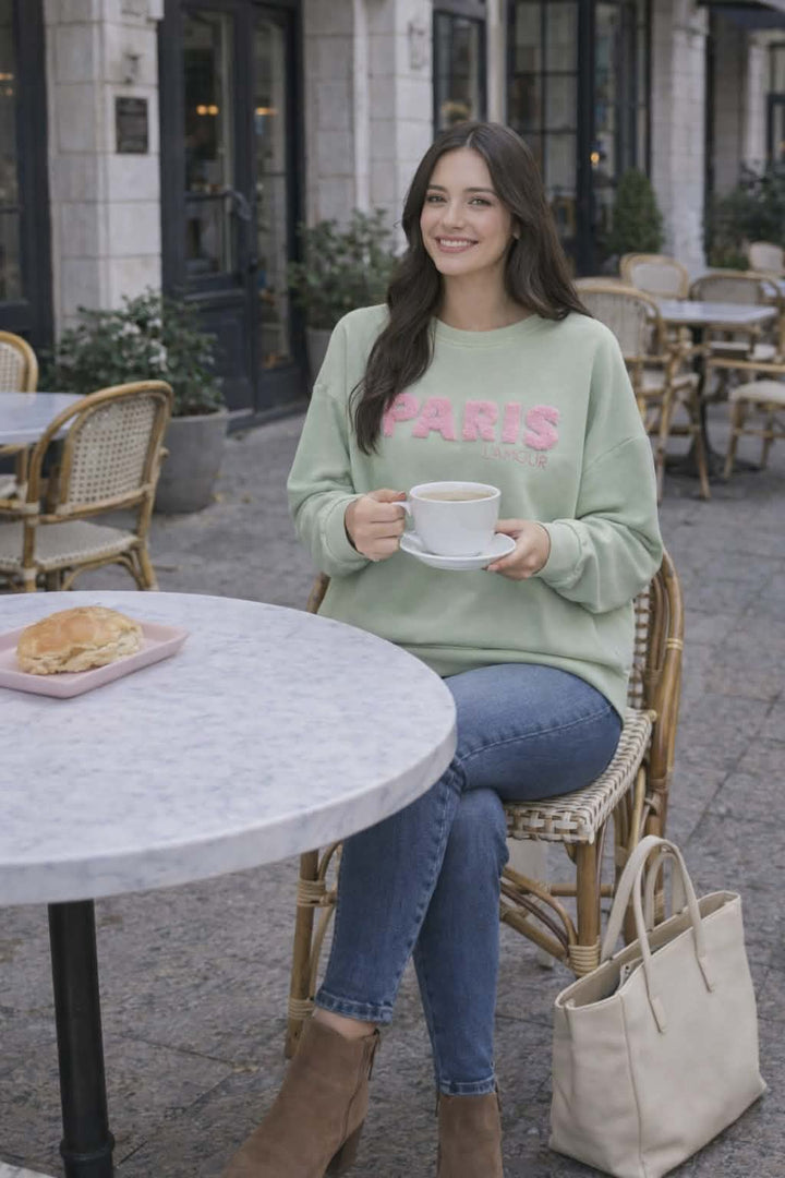 Paris Sweatshirt - Mint/Pink (One Size - fitting from Size 10 to Size 16)