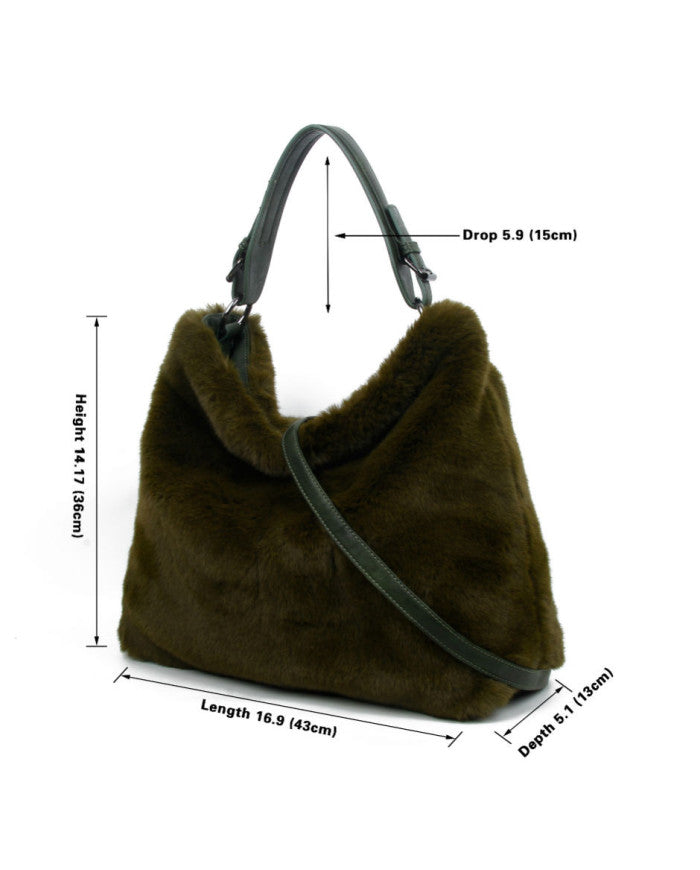 Oslo Fluffy Faux Fur Tote Bag (Large Size) - Mocha