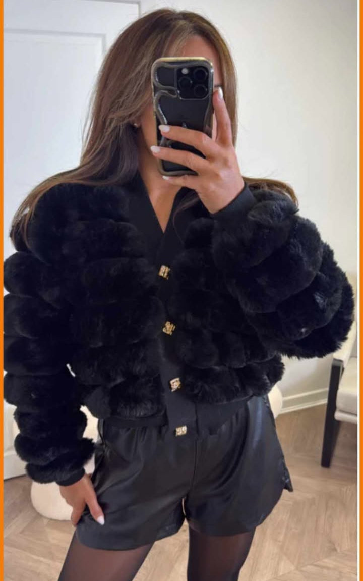 Oslo Faux Fur Cardigan (choose your Size) - Black