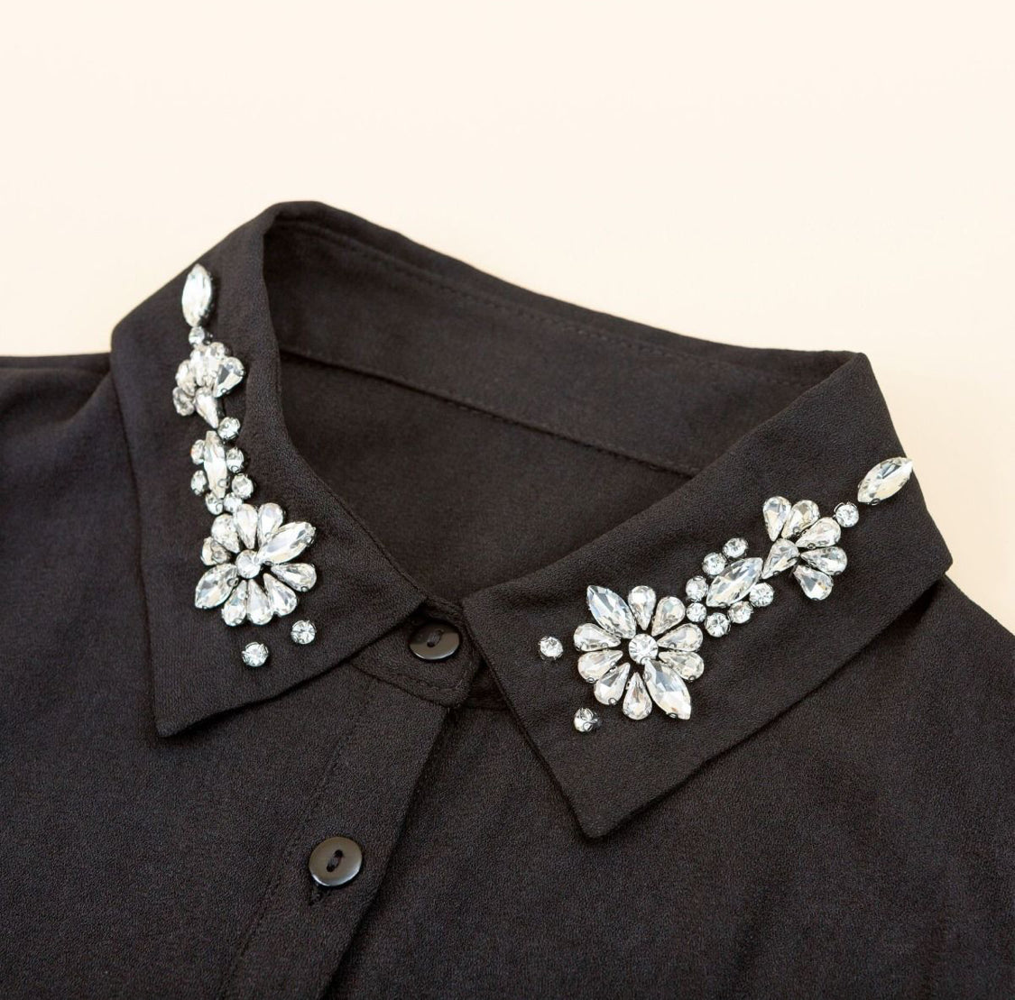 Detachable False Shirt Collars - Black with Crystals