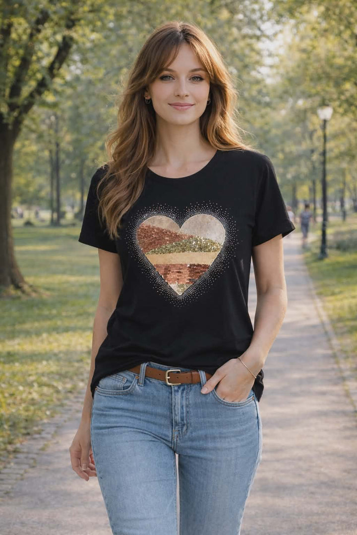 Heart Tee Shirt - Black (S/M fitting from Size 8 up to Size 12)