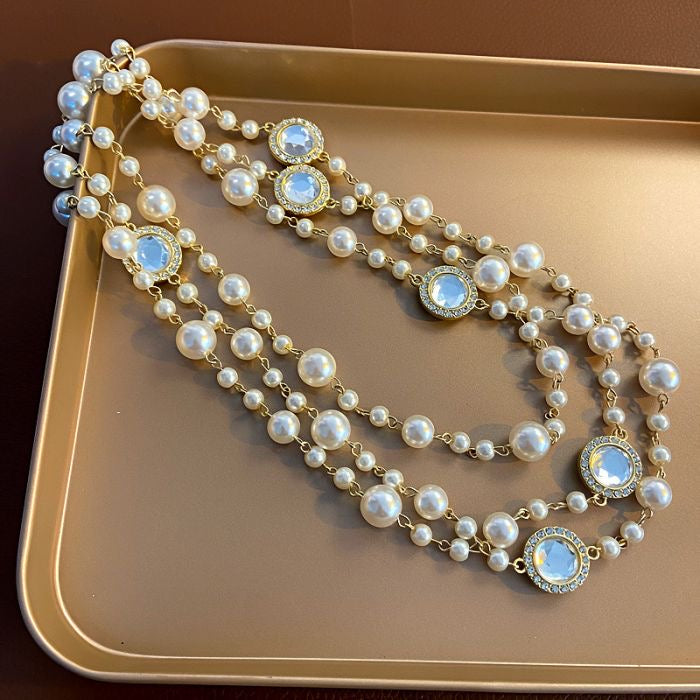 Pearl & Crystal Necklace (Gold Tone)