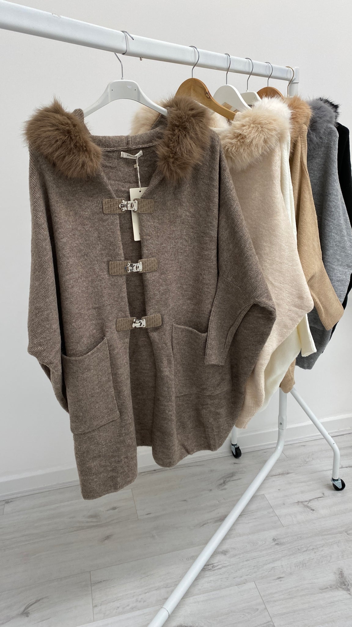 Oslo Faux Fur Silver Buckle Hoodie Cardigan/Jacket - (choose your colour)