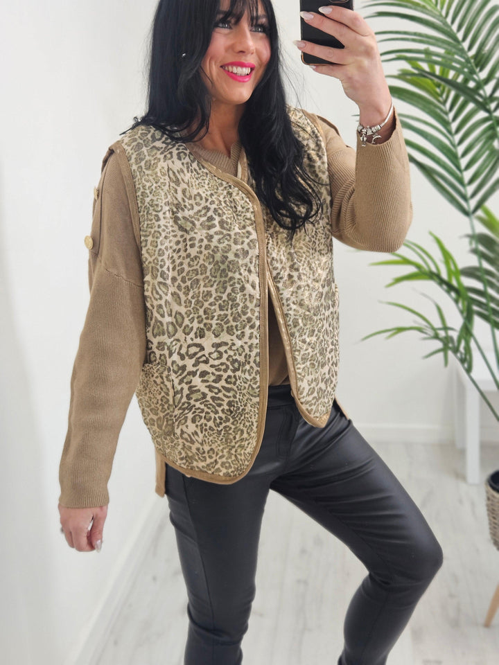 Alexa Quilted Waistcoat - Leopard Print (choose your Colour)