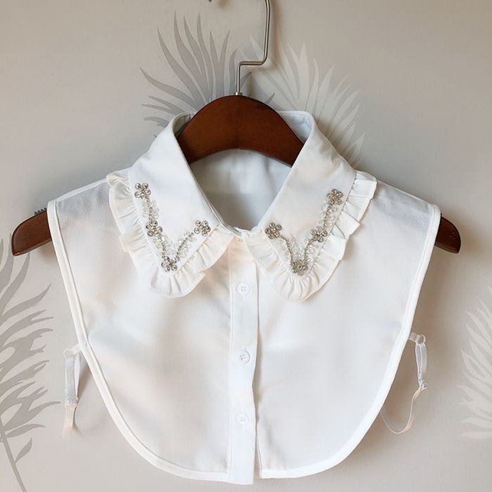 Detachable False Shirt Collars - White with Daisy Crystals & Beads