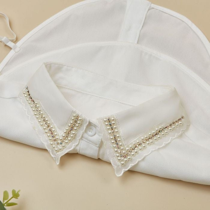 Detachable False Shirt Collars - White with Pearls & Crystals