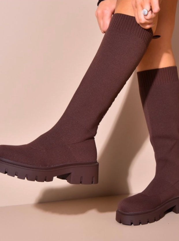 Kensington Sock Boots with Cleated Sole - Chocolate