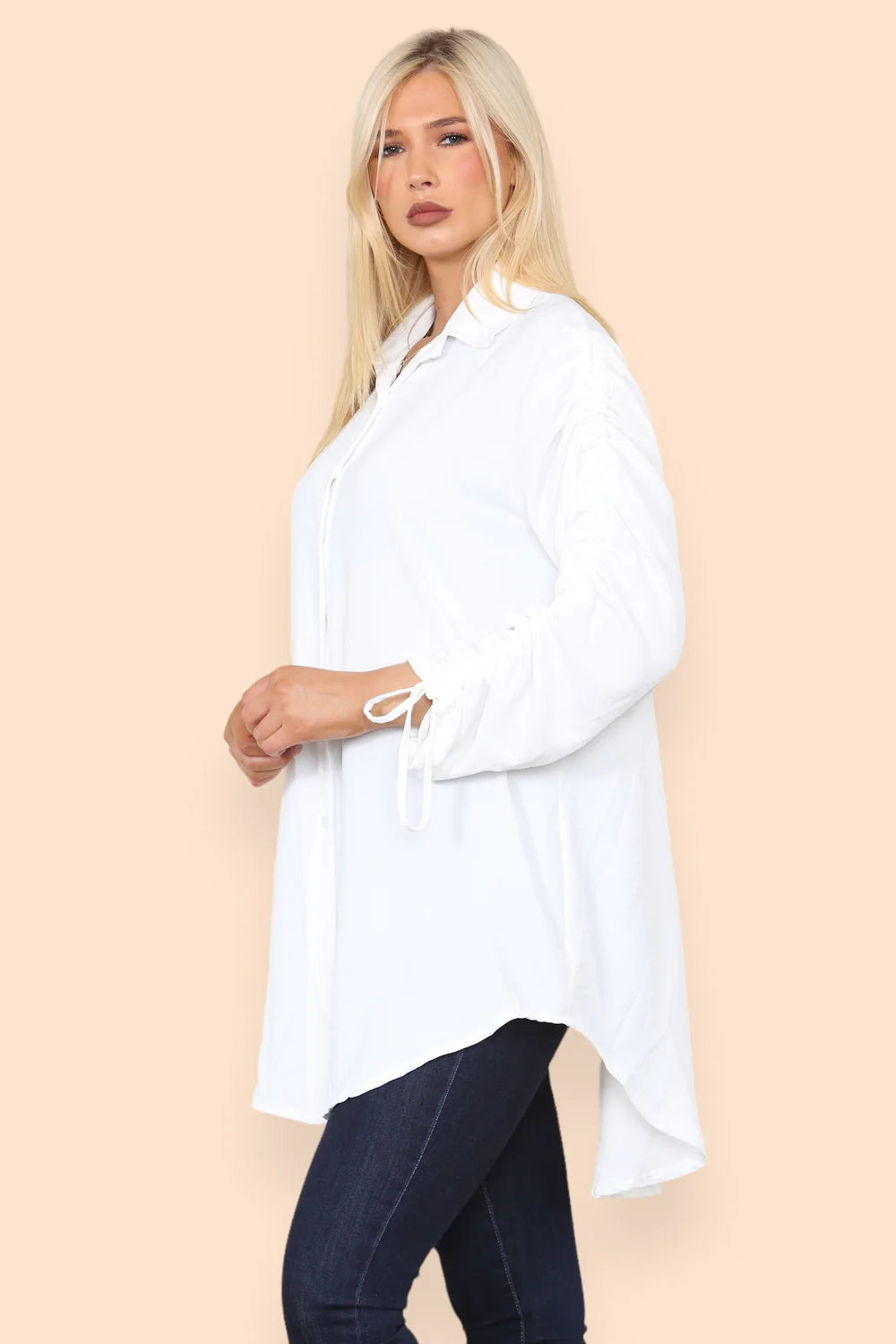 Ella Tie Rouched Sleeve Blouse - White