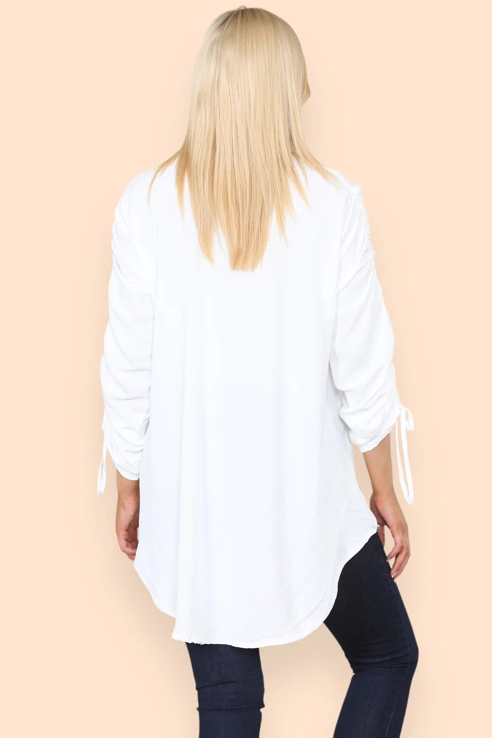 Ella Tie Rouched Sleeve Blouse - White