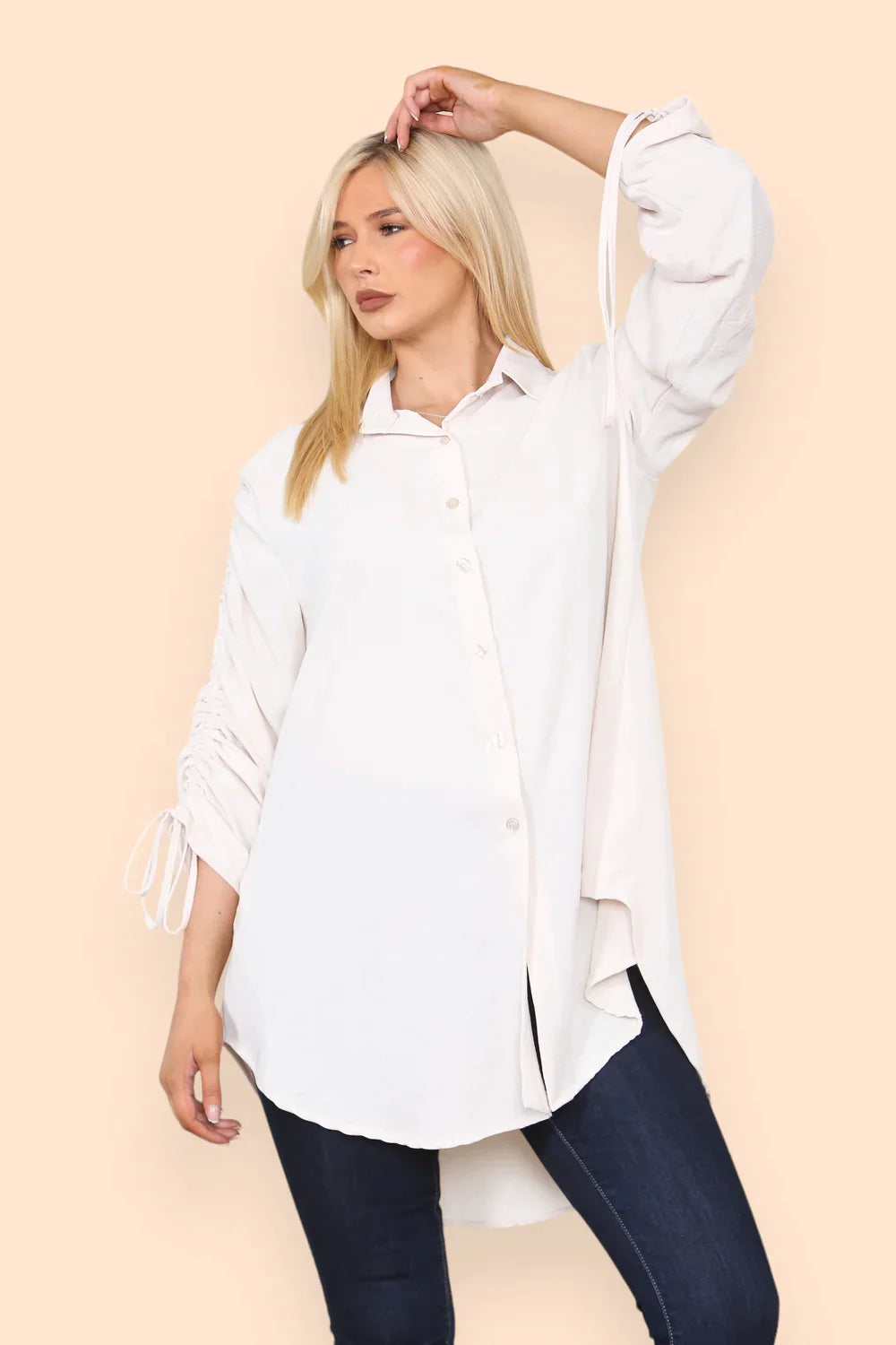 Ella Tie Ruched Sleeve Blouse - Stone