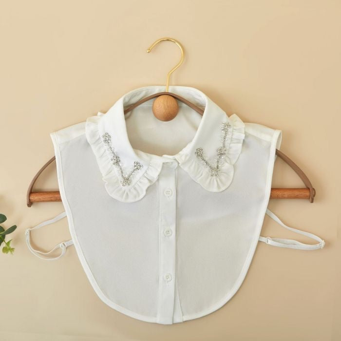 Detachable False Shirt Collars - White with Daisy Crystals & Beads