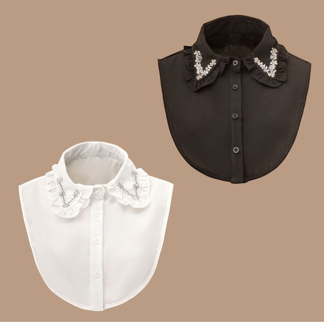 Detachable False Shirt Collars - Black with Daisy Crystals & Beads