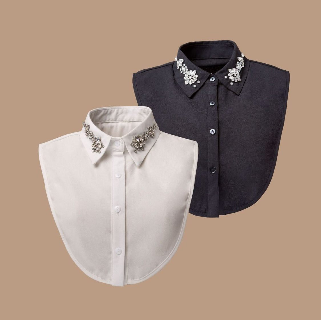 Detachable False Shirt Collars - Black with Crystals