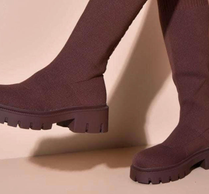 Kensington Sock Boots with Cleated Sole - Chocolate