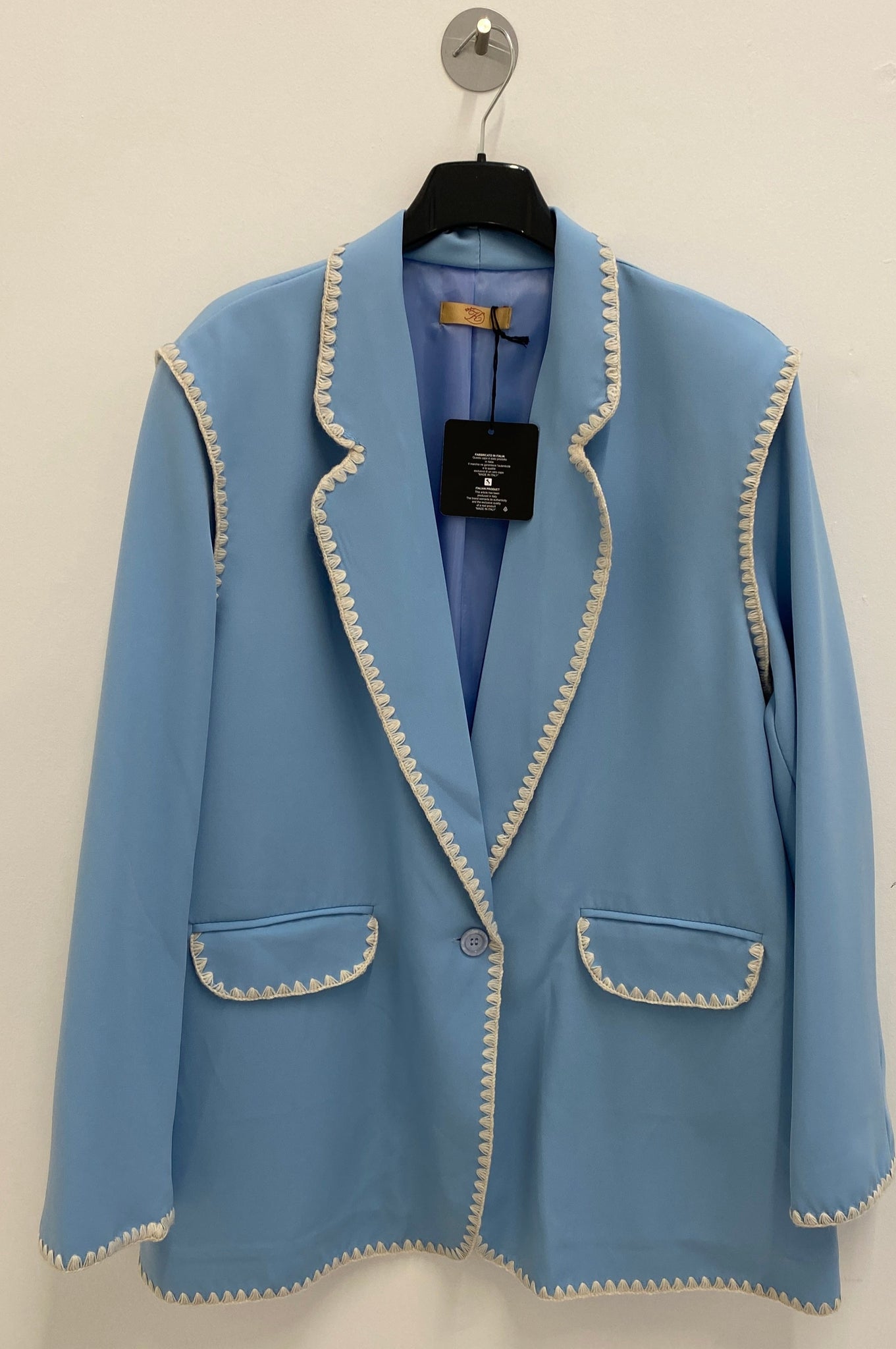 Kensington Blanket Stitch Jacket - Blue (Curvy)