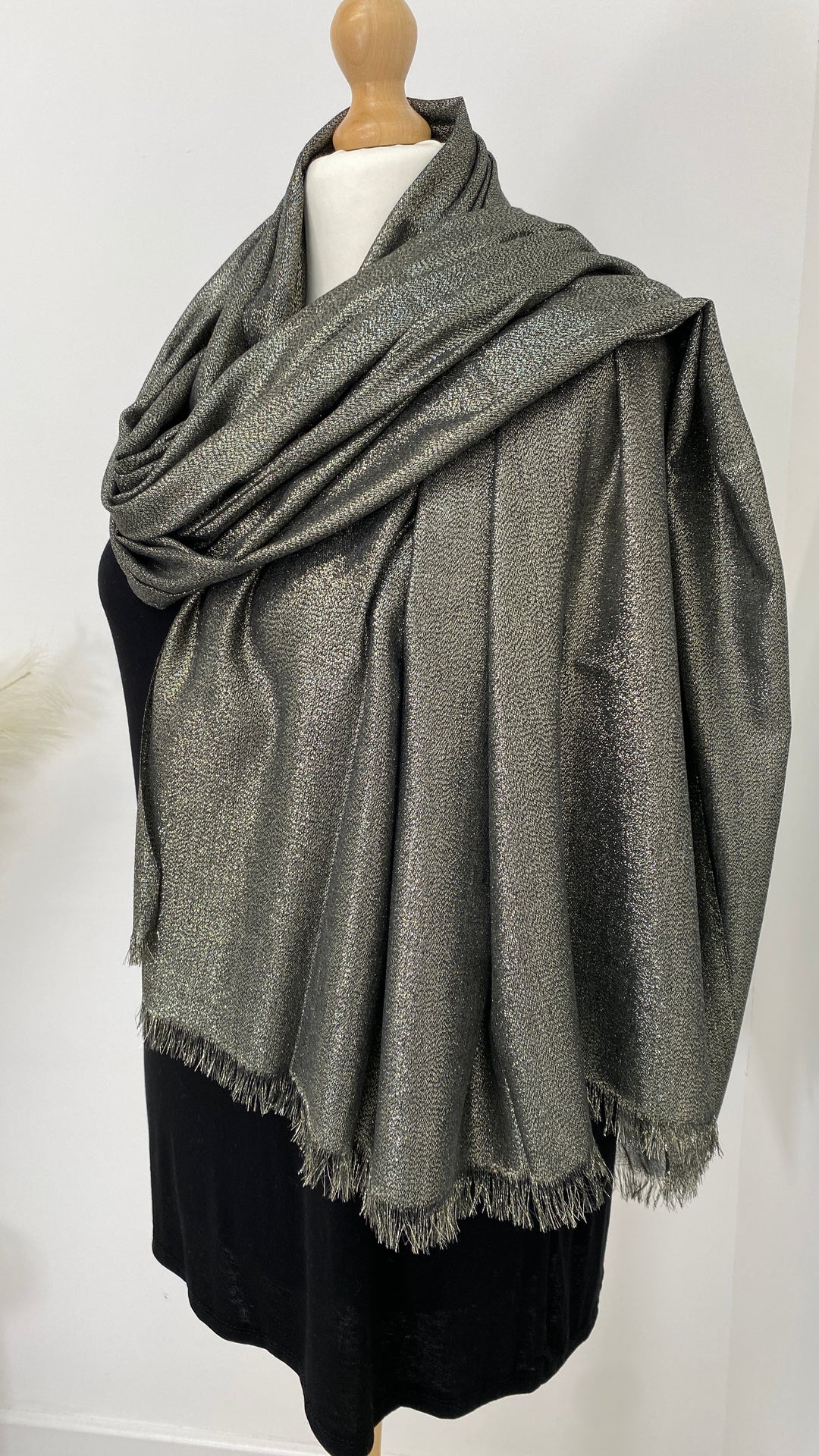 Oversized Metallic Scarf - Khaki