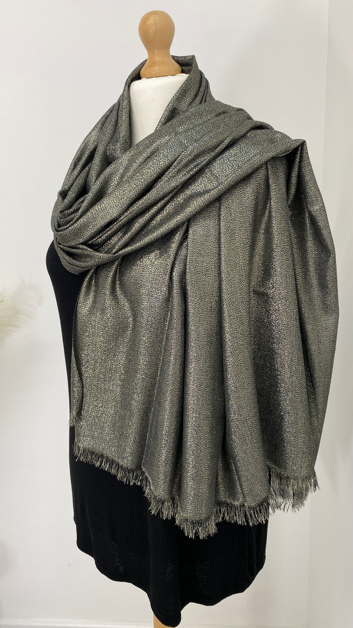 Oversized Metallic Scarf - Khaki