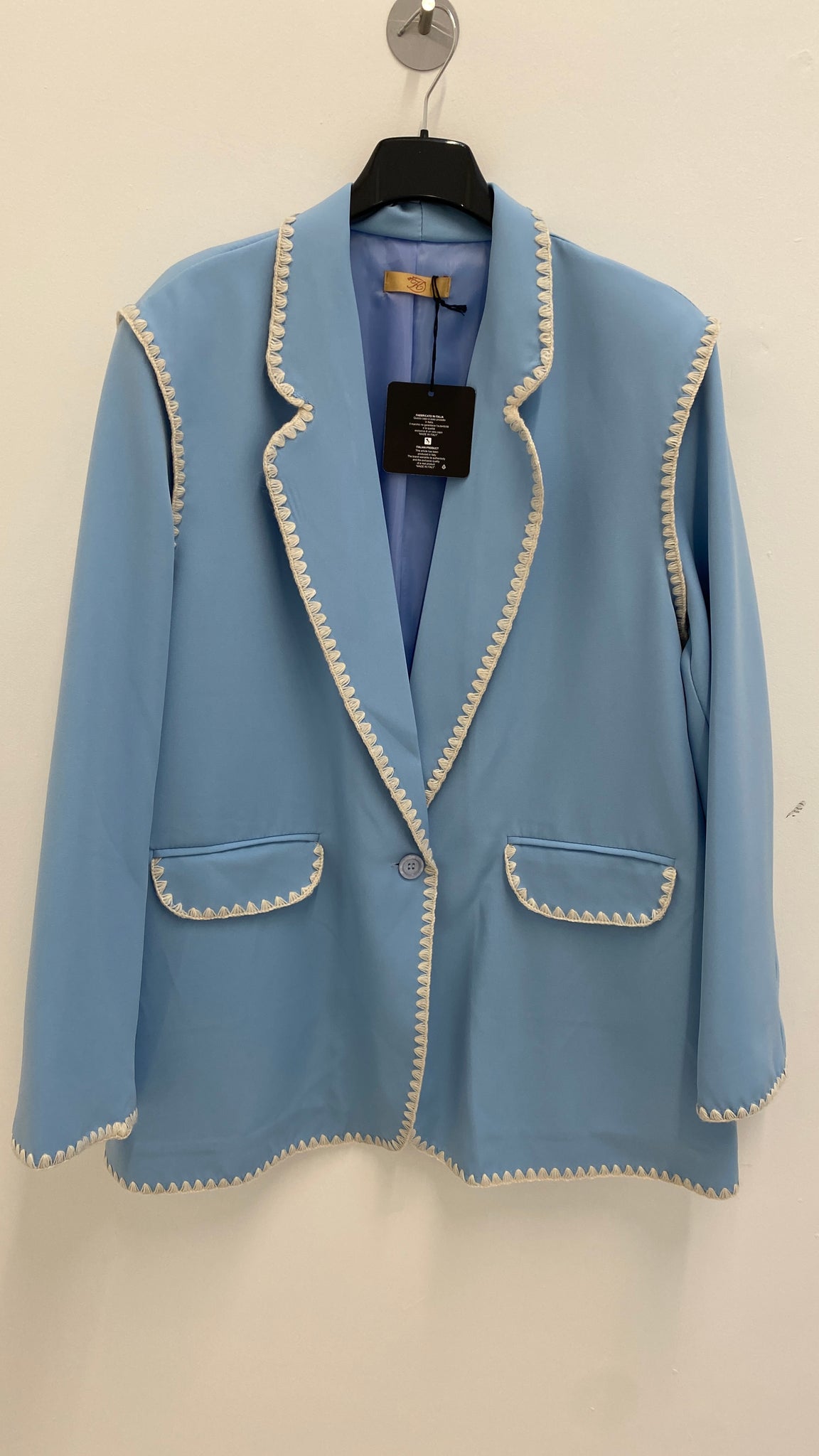 Kensington Blanket Stitch Jacket - Blue (Curvy)