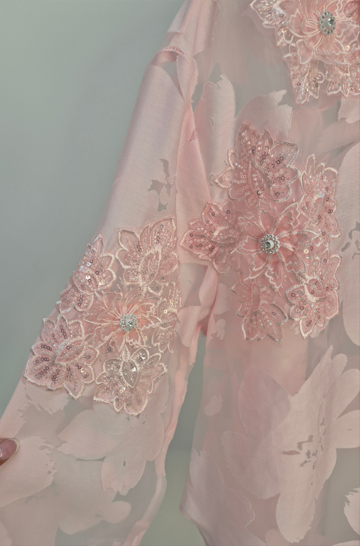 Valencia Ornate Blouse with Crystals & 3D Applique Sparkle - Pink (One Size, fits from Size 12 up to Size 16/Small Busted Size 18)