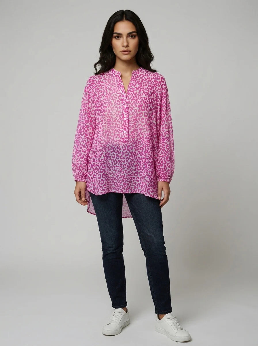 Pippa Pin Stripe Oversized Shirt - Hot Pink (One Size/Curvy, fitting from Size 12 up to Size 18) (Copy)