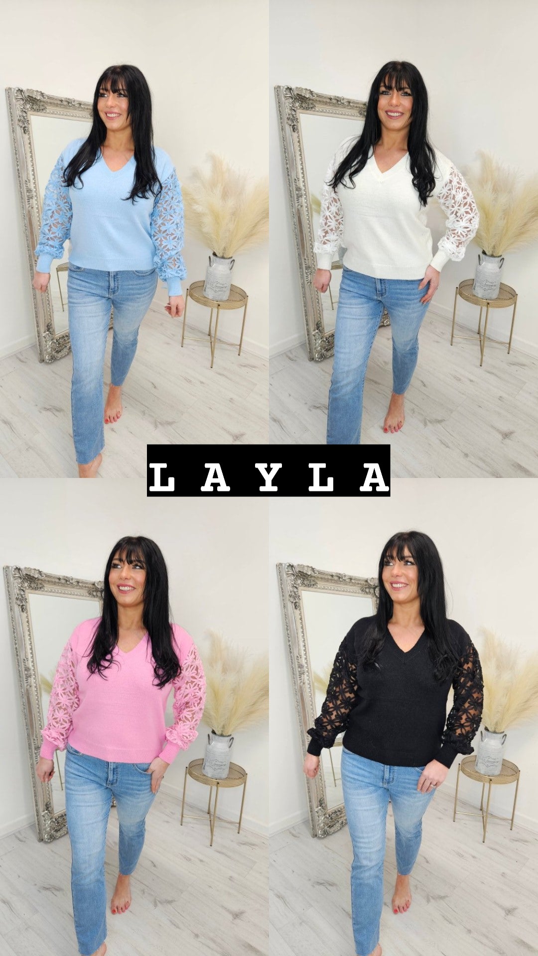 Layla Lace Sleeve Jumper - (Choose your colour)
