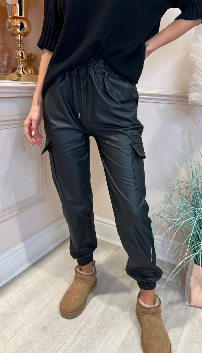 Cargo Leather Look/PU Pants - Black (3 Sizes)