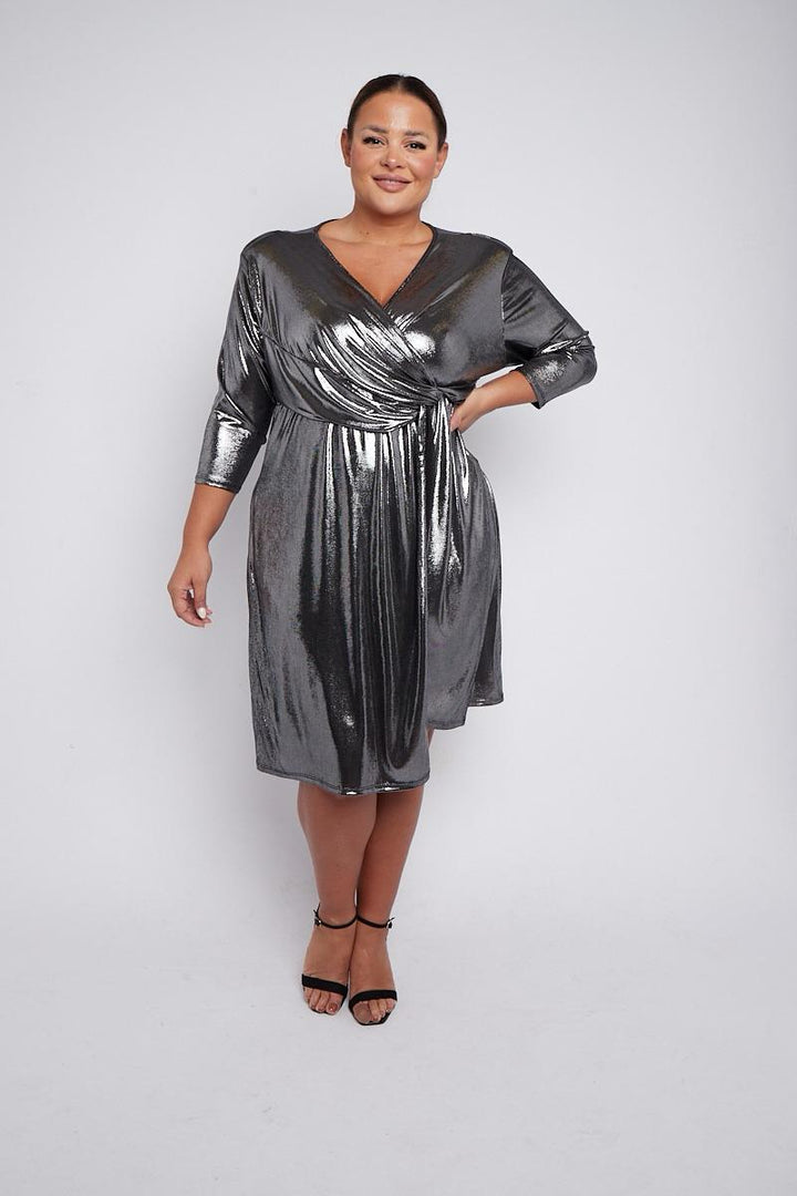 Macy Metallic Drape Dress - (Curvy) - choose your Colour
