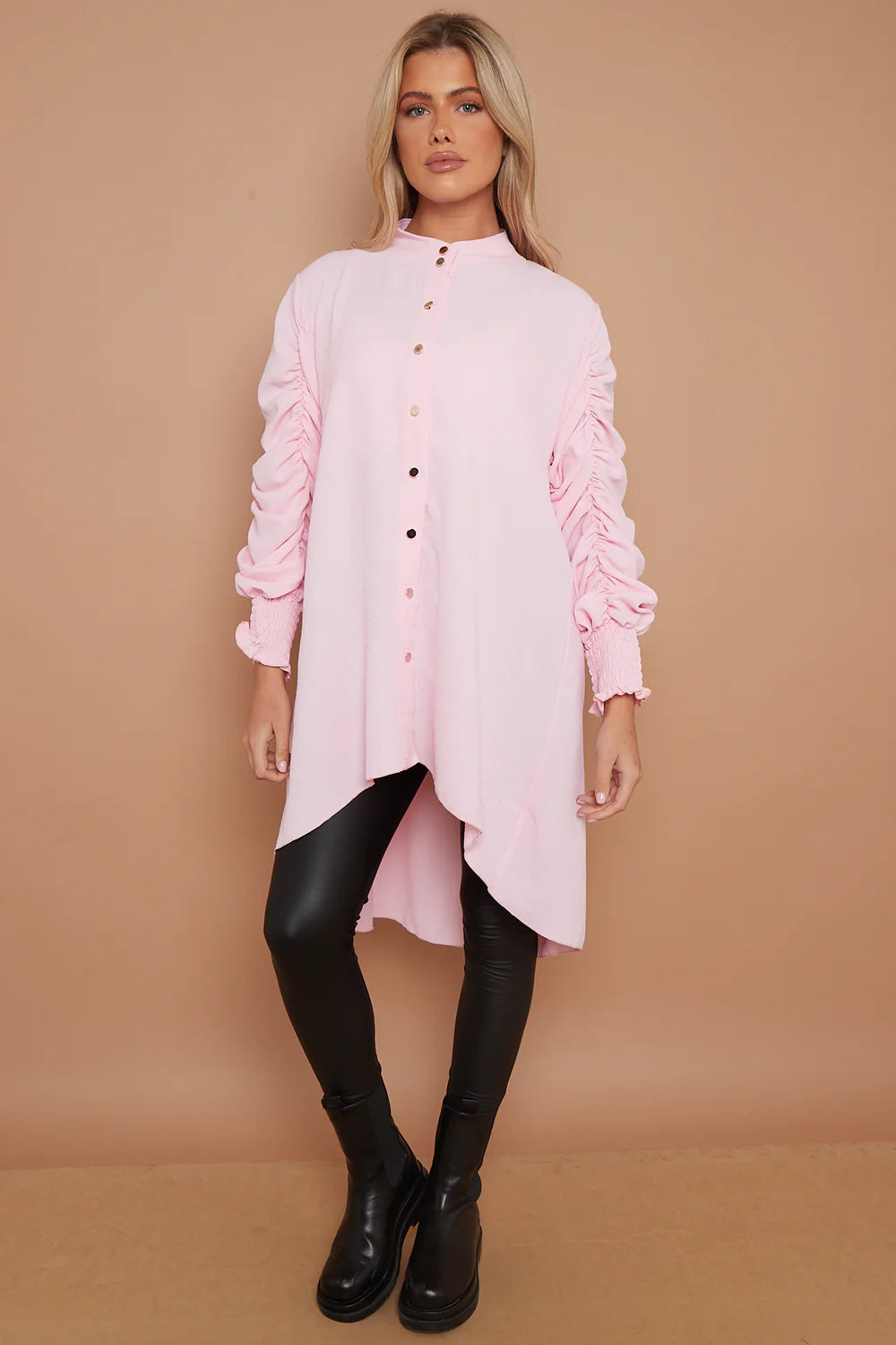 Ella Ruched Sleeve Blouse  - Pink