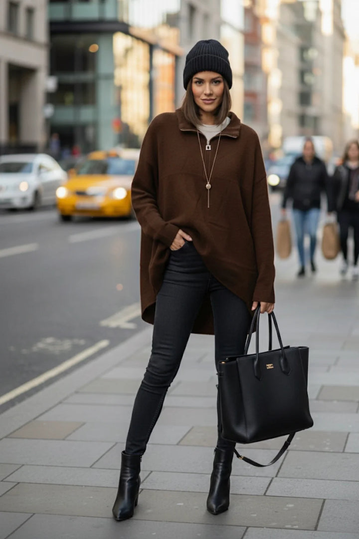 Belgravia Oversized Jumper - (Chocolate) - (One Size/Curvy, fits from Size 14 up to Size 20)