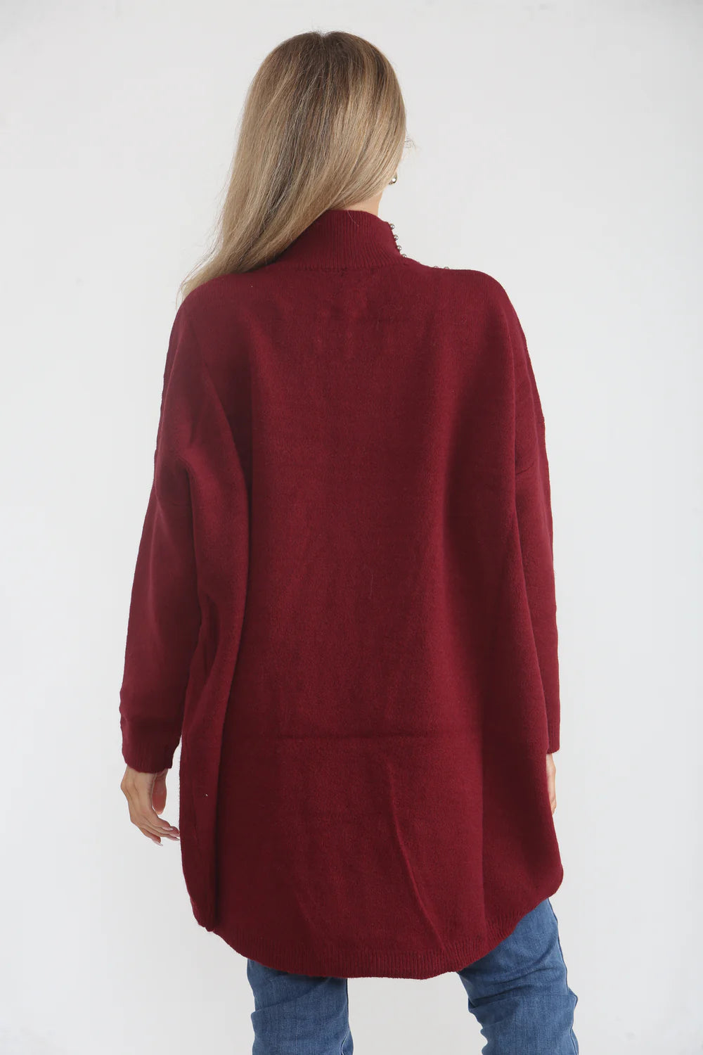 Beaded Oversized Jumper - Wine (One Size/Curvy, fits from Size 12/14 up to Size 18)