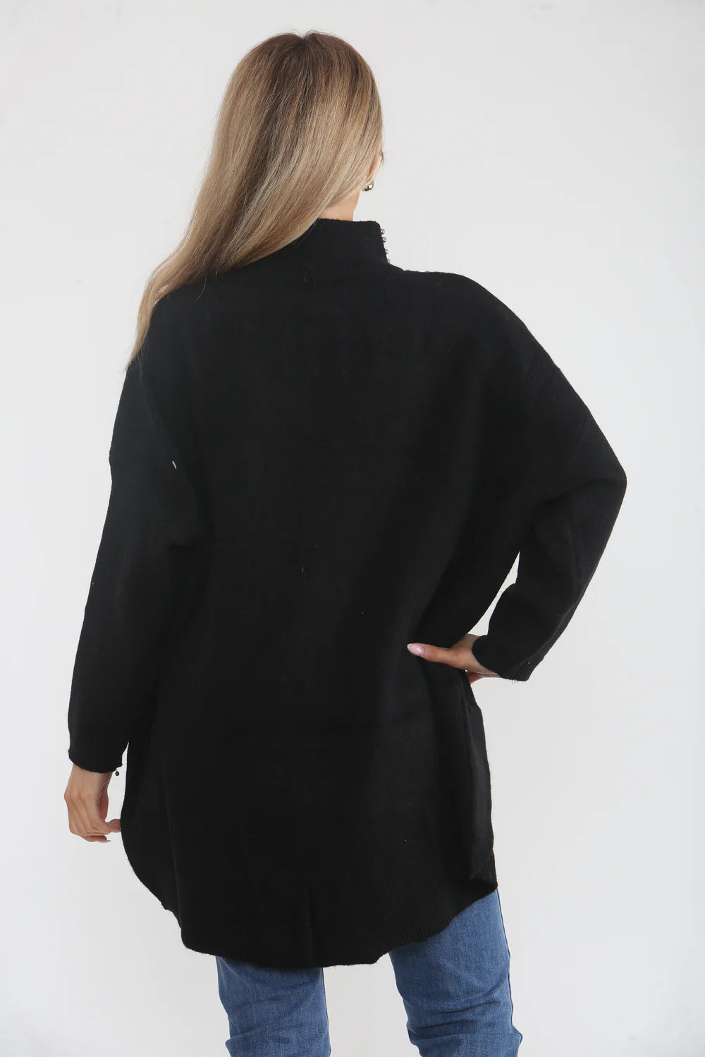 Beaded Oversized Jumper - Black (One Size/Curvy, fits from Size 12/14 up to Size 18)