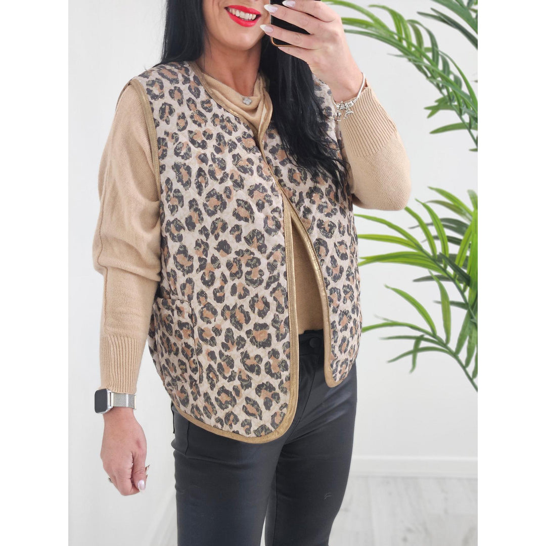 Alexa Quilted Waistcoat - Leopard Print (choose your Colour)