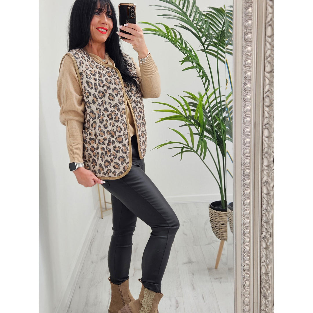 Alexa Quilted Waistcoat - Leopard Print (choose your Colour)