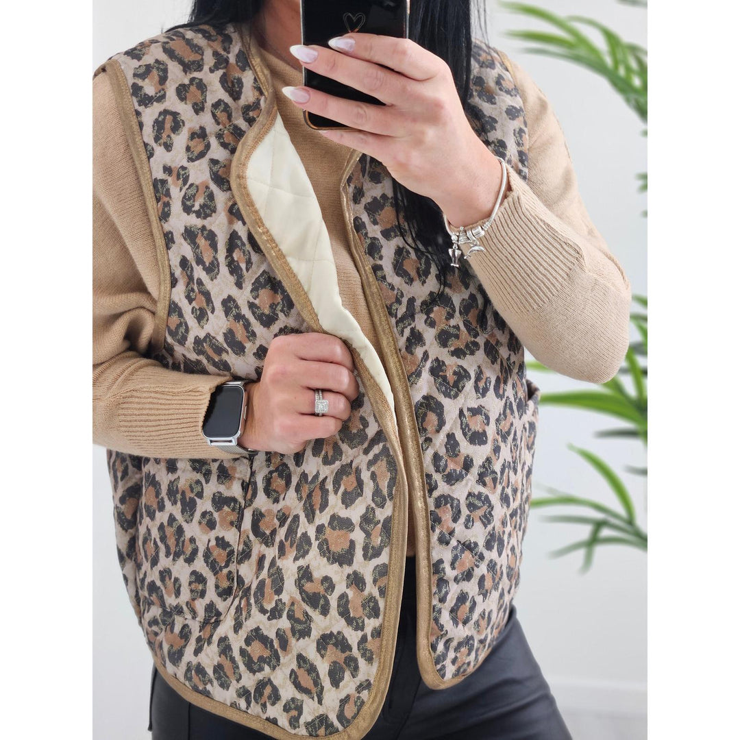 Alexa Quilted Waistcoat - Leopard Print (choose your Colour)