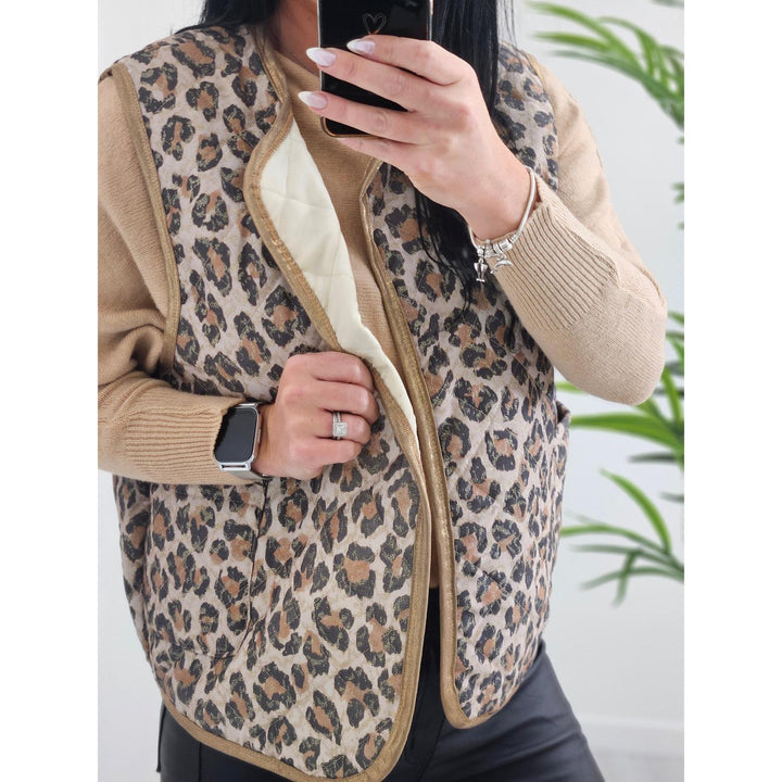 Alexa Quilted Waistcoat - Leopard Print (choose your Colour)