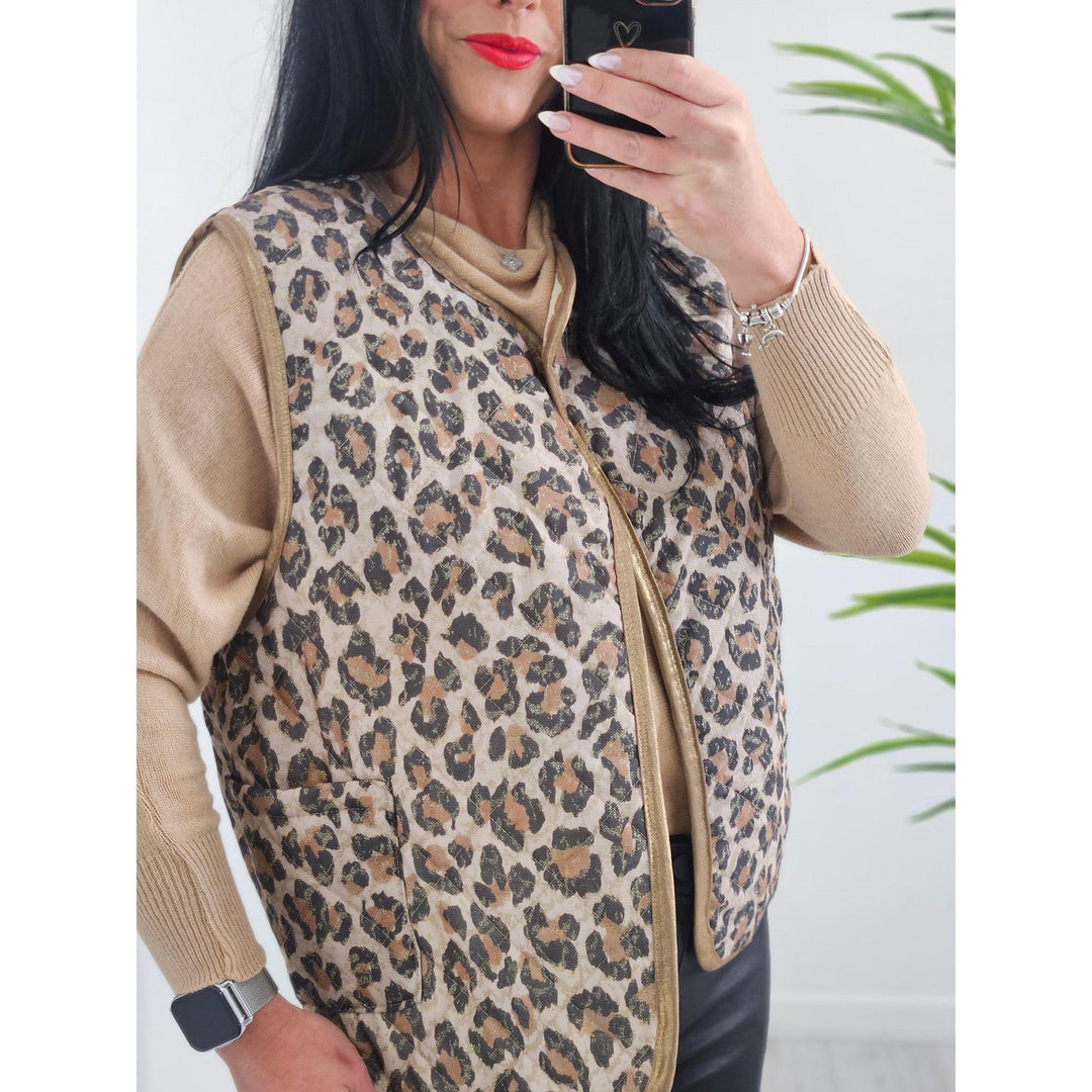 Alexa Quilted Waistcoat - Leopard Print (choose your Colour)